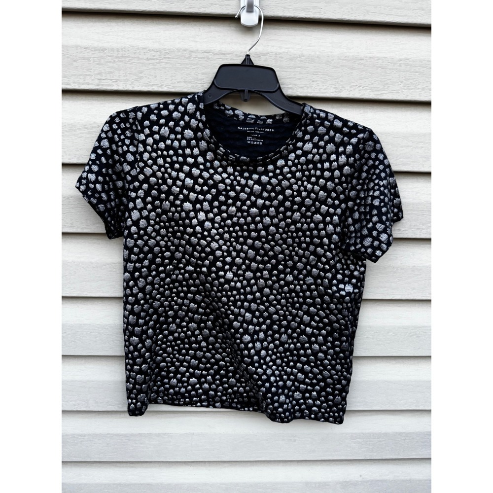 Majestic Filatures Metallic Dot T-Shirt Womens Black Silver size 3 Linen Blend